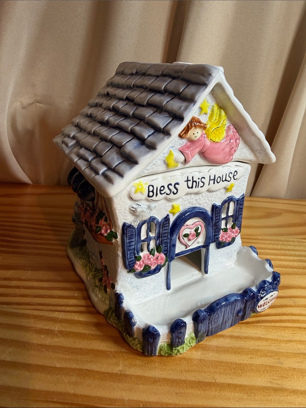 Vintage Lefton 2004 "Bless This House" Angel Ceramic Cookie Candy Jar Retired